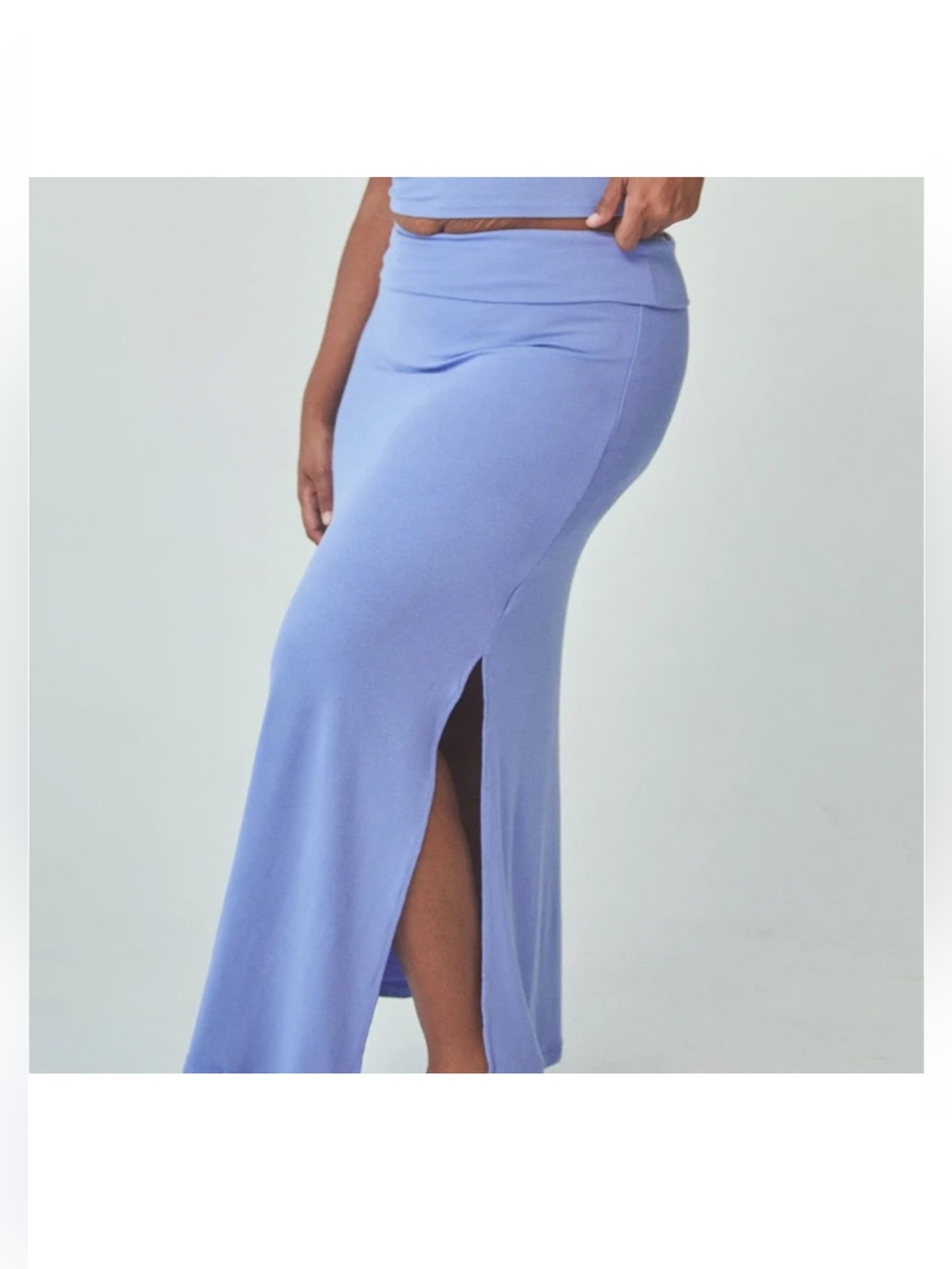 KLASSY NETWORK Periwinkle Ribbed Fold Over Maxi Skirt
